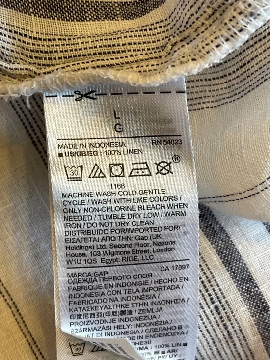 Coastal European Linen Oversized Boyfriend Shirt Blue Stripe Relaxed Chic - Picture 8 of 8